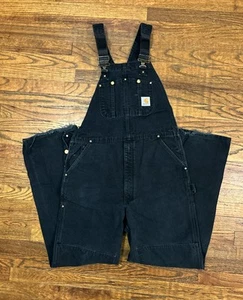 Mono Carhartt RO1 NEGRO Trabajo Lona Denim Algodón 38 x 34 - Doble Rodilla Pierna - Imagen 1 de 11