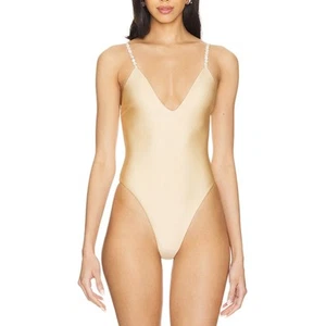 Tularosa Nude One Piece Swimsuit SMALL Shell Straps Plunging Revolve $168 NEW - Picture 1 of 8