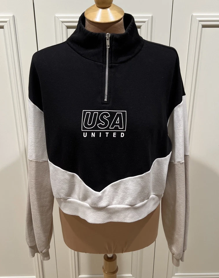 H&M Divided USA United Crop 1/4 Zip Sweatshirt Size Medium Athleisure - Image 1 of 4