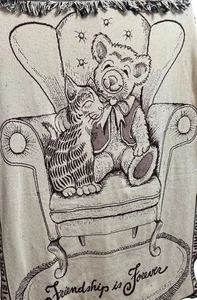 Tapestry Throw Blanket - Teddy Bear & Cat “Friendship Is Forever” - Picture 1 of 2