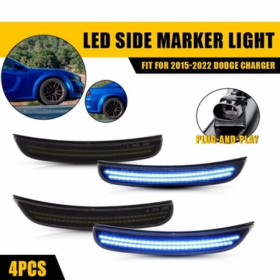 4pcs Front Rear LED Side Marker Lights Signal Blue Lamp For 15-22 Dodge Charger - Image 1 of 4