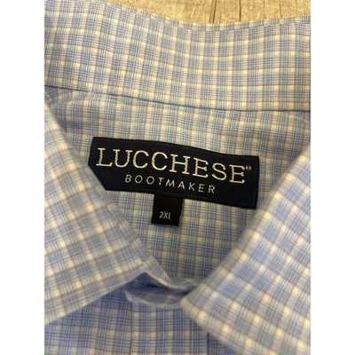 Camisa de vestir Lucchese Bootmaker para hombre manga larga guinga 2XL azul blanco Foto 1 de 4