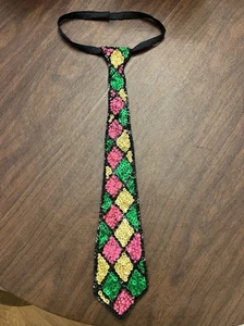 Mardi Gras Sequin Costume Novelty Neck Tie Sparkly Party Parade Accessory Adult - Picture 1 of 9