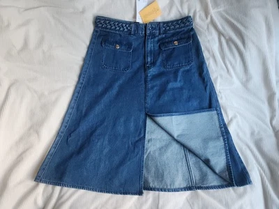 H&M beautiful braided-trim denim skirt A-Line denim blue new Sz 8 - Image 1 of 4