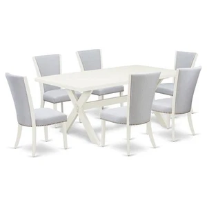 East West Furniture X-Style 7-piece Wood Dining Set in Linen White/Gray - Picture 1 of 6