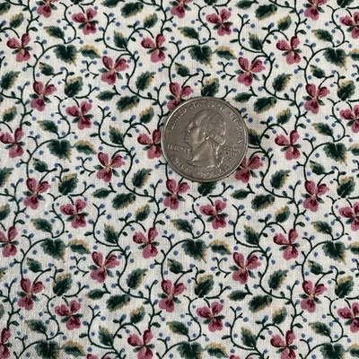 Pink Flowers Green Vines Ditsy Floral Cotton Quilting Fabric Cranston 44x45 - Image 1 of 4