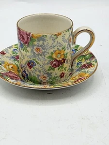 Vintage Lord Nelson Ware England "Rose Time" Chintz Demitasse Teacup And Saucer - Picture 1 of 9