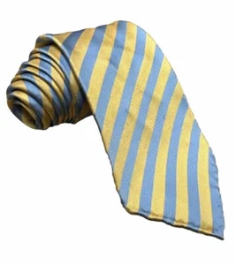 Charles Tyrwhitt England Blue/Gold Stripe Un-Tipped Seven Fold 63” Long Silk Tie - Picture 1 of 11