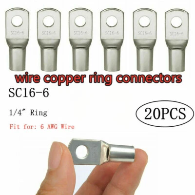 20Pcs Wire Battery Ring Lug Copper Gauge 6 AWG 1/4" Connector Car Audio Terminal - Image 1 of 4