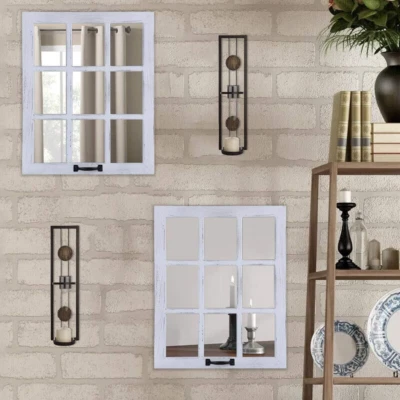 Decorative Mirror-Distressed Wood Windowpane Mirror- Rustic Home Decoration Wind - Image 1 of 4