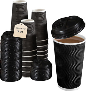 60 Pack 16 Oz Disposable Coffee Cups with Lids, to Go Paper Coffee Cups for Cold