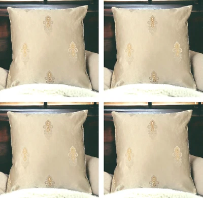 Set of 4 Cushion Covers Champagne Gold Damask 18X18" 45X45 cm Decorative Pillow - Image 1 of 4
