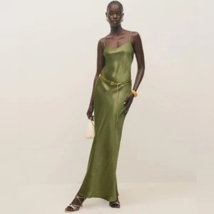 NWT Reformation green Parma silk dress in Leaf Large - Picture 1 of 12