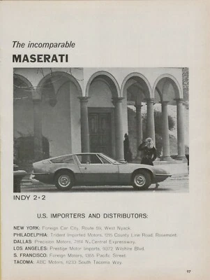 1971 Maserati Indy 2+2 Coupe Ghibli Convertible + Specs 2pg Vintage Print Ad - Image 1 of 3