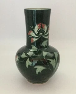 Japanese Dark Green Crackle Glaze Floral Vase 7-1/2" - Picture 1 of 7