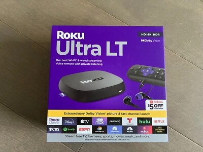 Roku Ultra LT Streaming Device 4K/HDR/Dolby Vision Voice Remote headphones NEW - Image 1 of 3