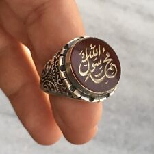 925 Sterling Silver Ring Carnelian Aqeeq Unique Talisman Islamic Handmade