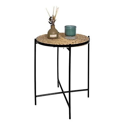 Rattan Design Metal Side Coffee Tray Table With Removable Top Living Room - Image 1 of 4