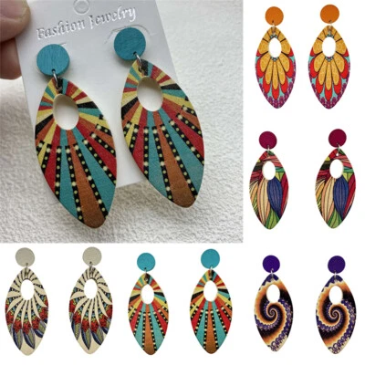 2024 fashion Earrings Wooden Earrings Jewelry Ornament women Retro Geometry - Image 1 of 4