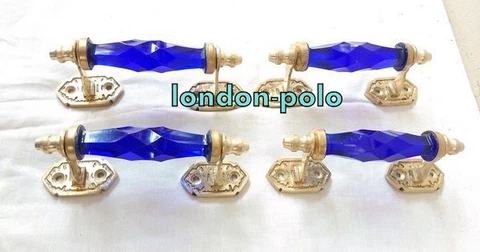 New Design Glass Blue Door Handle Brass Puller Cabinet Cupboard Home Decor 4 PCS Cover