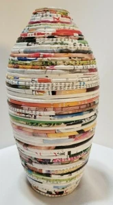 Hand crafted unique hand rolled magazine newspaper 8,5 " vase Vietnam Fair Trade - Picture 1 of 10
