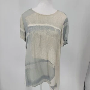Top blusa Wilfred 100% seta manica corta grigio panna buco della serratura dietro taglia small - Foto 1 di 7