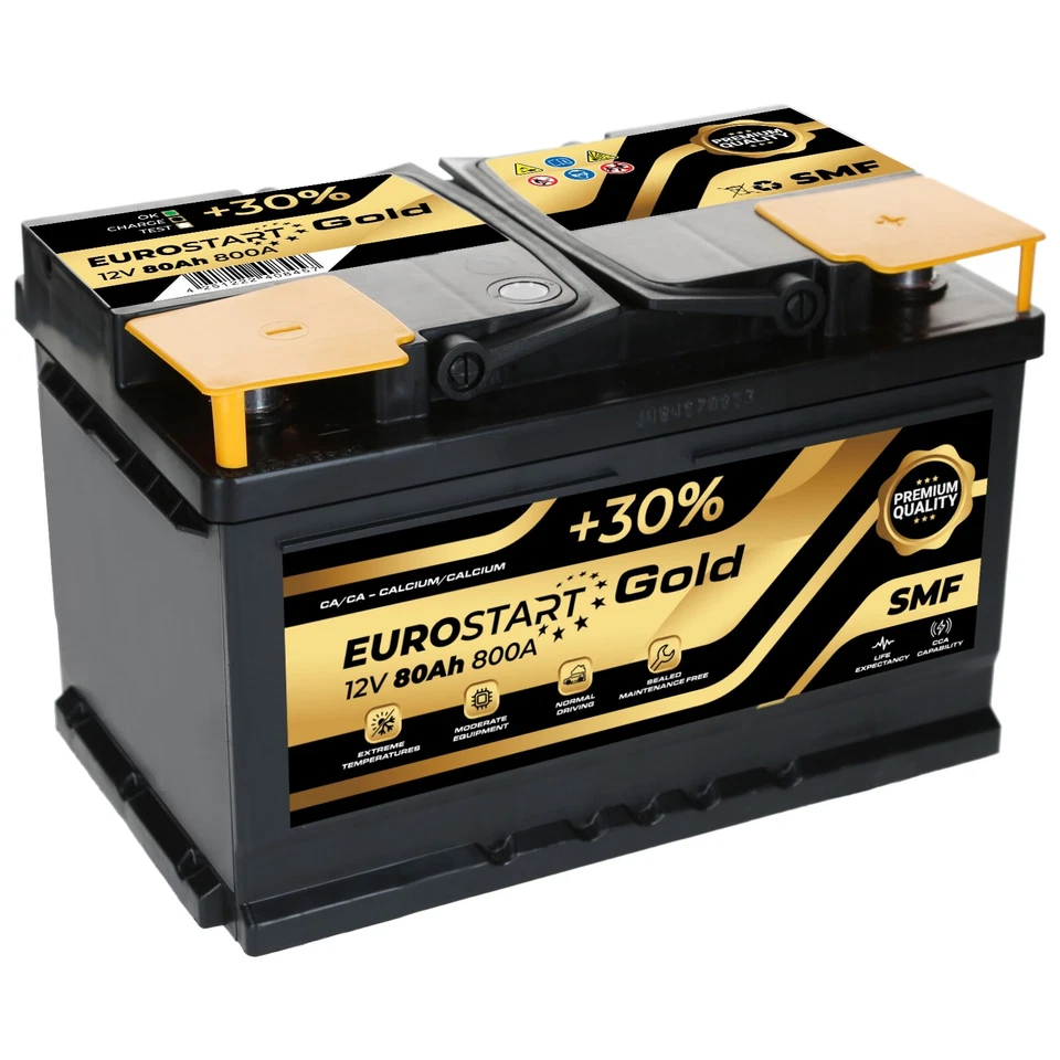 Autobatterie 12V 80Ah 800A/EN Eurostart Gold Batterie ersetzt 70 80 84 85 90Ah