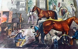 1912 Impresión litográfica de Currier & Ives, trotando grietas en la forja, arte del calendario - Imagen 1 de 8