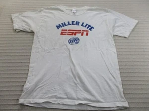Miller Lite ESPN Mens Shirt Large White Beer Crew Short Sleeve Gildan Cotton - Picture 1 of 11