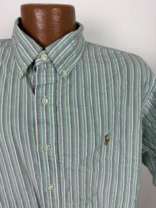 Camisa Ralph Lauren Oxford Hombre XL Verde Púrpura Rayas Manga Corta De Colección Años 90 - Imagen 1 de 18