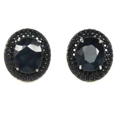 925 Sterlingsilber Weiß Vergoldet 8 x 10 Mm. Blauer Saphir Ohrringe - Bild 1 von 4