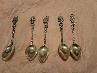 Cucchiaini in argento 800 con stemmi da collezione - Immagine 1 di 3