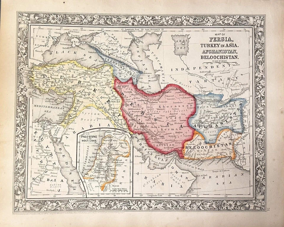 Mapa original de placa de cobre de 1862 Persia, Turquía en Asia, Afganistán, Belouchistán Foto 1 de 1