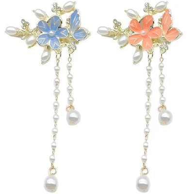 2 piezas pinzas para el cabello con borla de flores perlas - pasadores estilo chino vintage para mujer,... Foto 1 de 4