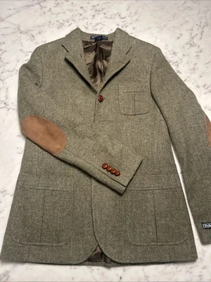 Chaqueta Blazer POLO by Ralph Lauren Marrón Espiga Lana Tweed Talla 18 Para Mujer Foto 1 de 4