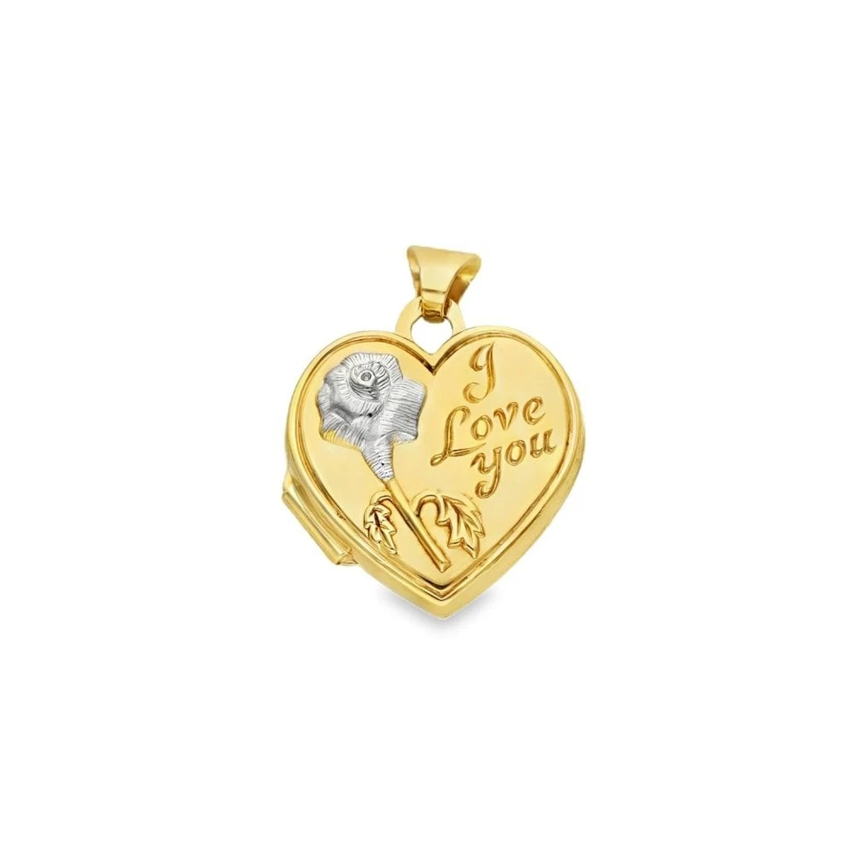 9ct Yellow & White Gold Engraved Heart Locket - 15x17x6mm - 1.0g - Image 1 of 4