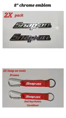 2PK SNAP ON TOOLS LOGO EMBLEM Chrome Badge Decal + 2X Keytags RED Carabiner NEW! - image 1 of 4