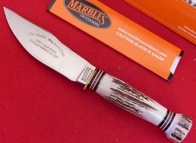 Marbles Gladstone USA 1997 Marbles Plus mint in box fixed blade stag/stag knife - Image 1 of 4