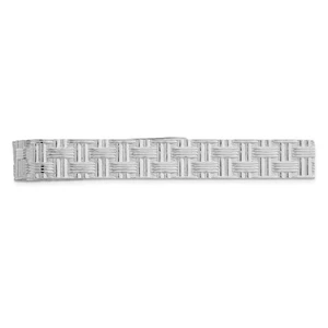 Rhodium Plated Sterling Silver Basketweave Tie Bar, 7 x 55mm - Picture 1 of 4