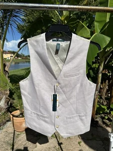 Size Small Perry Ellis Mens Waistcoat Suit Vest 4AHV4450RT Natural Linen - Picture 1 of 5