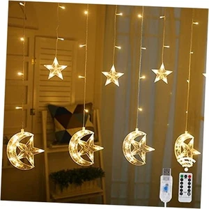 138 LED Star Moon Curtain Decorative Lights, Window Curtain Fairy String - Picture 1 of 8