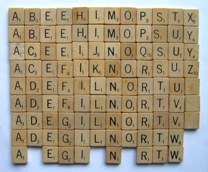 Vintage Wooden Scrabble Tiles, 103 pieces, Black Letters - Picture 1 of 1