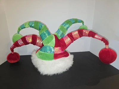 Chapéu Elope Court Jester Pom Pom fantasia verde vermelho sistema operacional se encaixa mais com ajustador de tamanho - Imagem 1 de 4