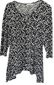 Cato Women’s V-neck Stretchy Size Large Boho 3/4 Sleeve Handkerchief Hem Black - Picture 1 of 9