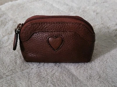 Brighton Love Marrón Guijarro Cuero Suave Mini Cremallera Monedero Pequeño Y2K CORAZÓN Foto 1 de 4