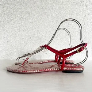 Chanel Red PVC Tweed CC Thong T Strap Sandals Size EU 41 - Bild 1 von 13