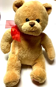 M&M's World 2014 Teddy Bear Stuffed Animal Plush Toy Beige w/Red Bow 9" Tall - Picture 1 of 5