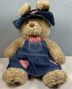 Build A Bear Girl Bunny Stuffed Animal Plush With Jean Dress & Hat Outfit Cute - Picture 1 of 9