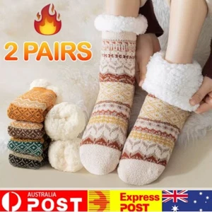 2 Pairs Winter Thermal Socks Thick Warm Fur Fleece Fluffy Men Women Sock Indoor - Picture 1 of 13