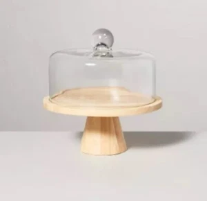 11.5" Wooden Cake Stand with Glass Cloche - Hearth & Hand with Magnolia FreeShip - Picture 1 of 7